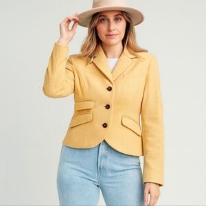 L.L. Bean Butter Yellow Herringbone Wool Blend Blazer Jacket Vintage Office
